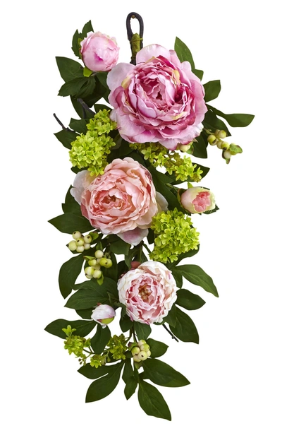 Shop Nearly Natural 24 Mixed Peony Hydrangea Hanging Wreath In Pink