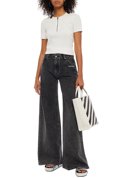 Shop Off-white Faded High-rise Wide-leg Jeans In Anthracite
