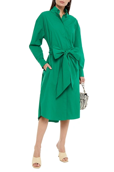 Shop Alexandre Vauthier Belted Cotton-blend Poplin Midi Shirt Dress In Green
