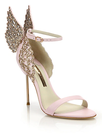 Shop Sophia Webster Evangeline Embellished Winged Leather Sandals In Pink Glite