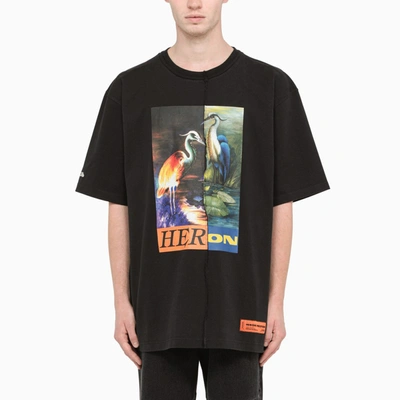 Shop Heron Preston Black Printed Crewneck T-shirt