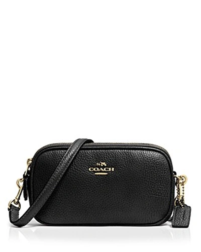 Shop Coach Crossbody Pouch In Polished Pebble Leather In Black/light Gold