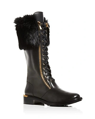 Shop Ferragamo Lapo Lace Up Fur Lined High Shaft Boots In Nero