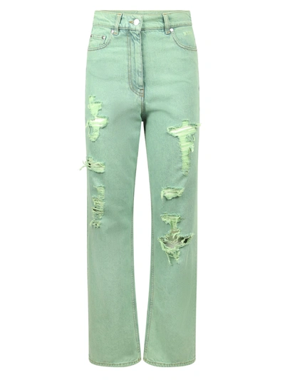 Shop Msgm Jeans Destroyed Colored Verde In Green