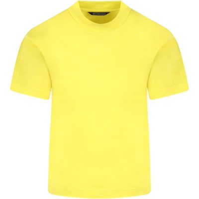 Shop Balenciaga Yellow T-shirt For Kids With Logo