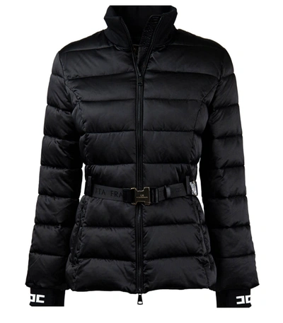 Shop Elisabetta Franchi Black Padded Coat With Belt In Nero