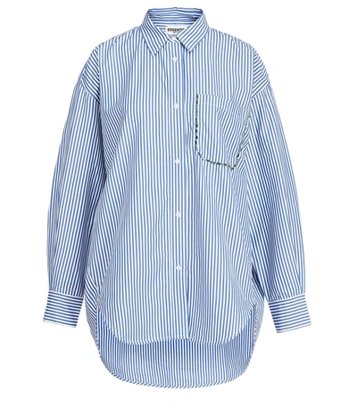 Shop Essentiel Antwerp Akita1 White Blue Oversized Cut Shirt In Bianco / Blu