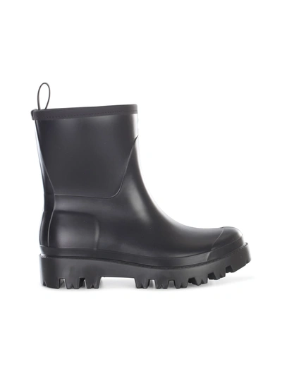 Shop Gia Borghini Short Black Rain Boot In Rubber With Black Sole