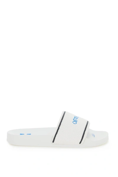 Off-white White Towel Material Slides With Striped Detailing In Blue White (white)