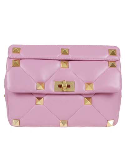 Shop Valentino Roman Stud Shoulder Bag In Giacinto