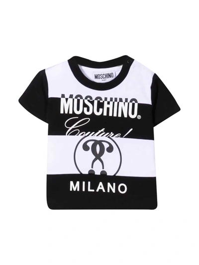 Shop Moschino Striped T-shirt Unisex In Bianco/nero