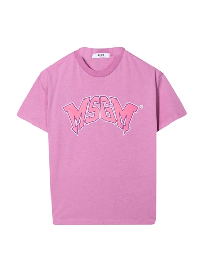 Shop Msgm Pink Teen T-shirt In Lilla