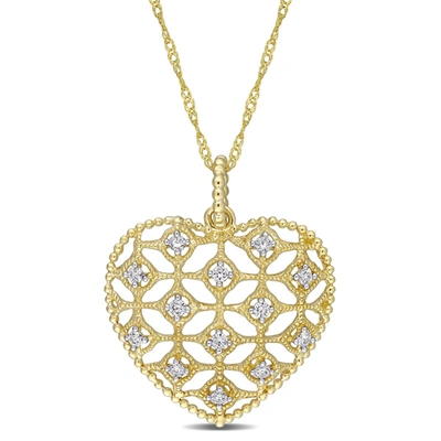 Amour 1/5 Ct Tw Diamond Lace Heart Pendant With Chain In 14k Yellow Gold In Yellow
