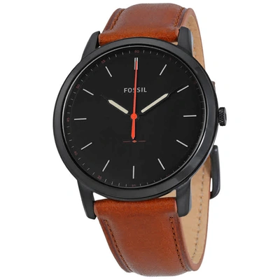 Shop Fossil Minimalist Black Dial Brown Leather Mens Watch Fs5305 In Black / Brown