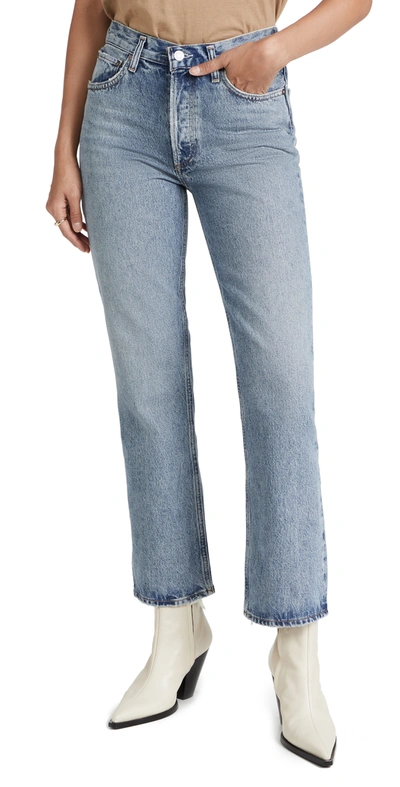 Shop Agolde Mid-rise Relaxed Boot Cut Jeans In Wireless