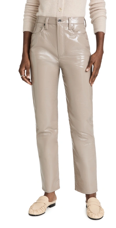 Shop Agolde Leather 90s Pinch Waist Pants In Quail Patent
