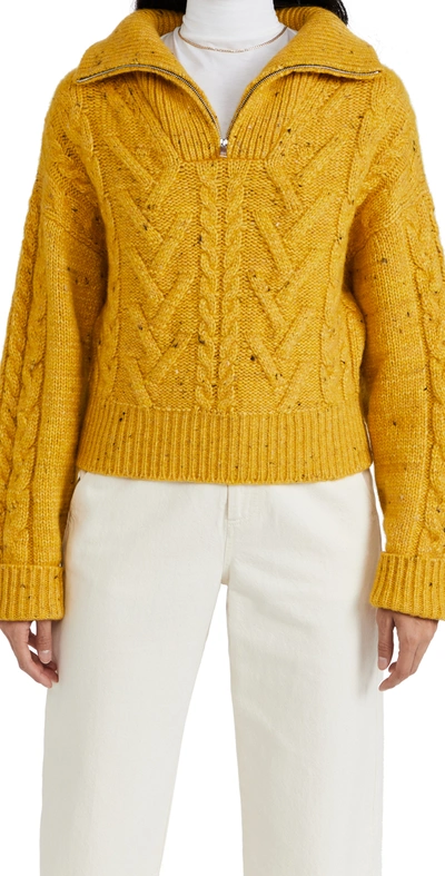 Shop Ganni Cable Knit Sweater In Spectra Yellow