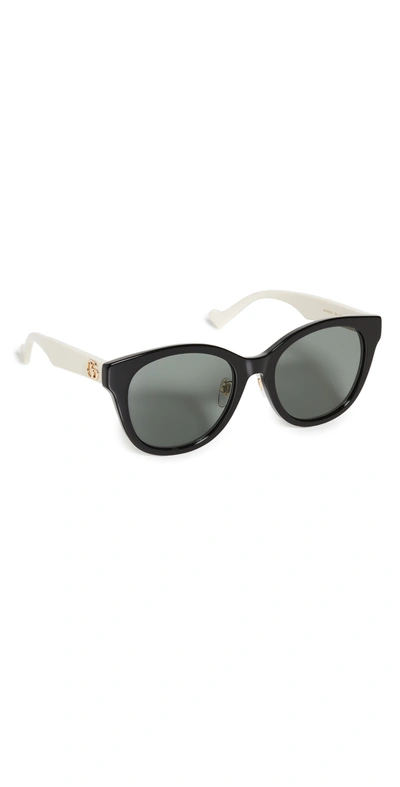 Shop Gucci Oversized Round Sunglasses In Shiny Black