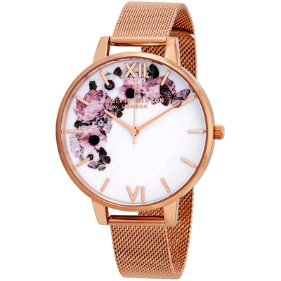 Shop Olivia Burton Signature Florals White Dial Ladies Watch Ob16wg18 In Gold Tone,pink,rose Gold Tone,white
