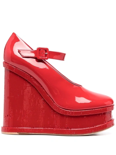 Shop Haus Of Honey 130mm Patent Leather Wedge Pumps In Red
