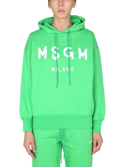 Shop Msgm Sweatshirt With Brushed Logo In Green