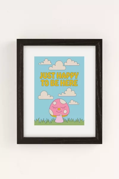 Shop Exquisite Paradox Happy Mushroom Art Print In Black Wood Frame At Urban Outfitters
