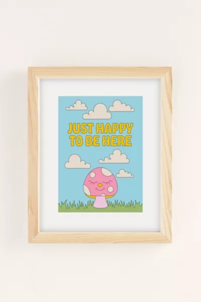 Shop Exquisite Paradox Happy Mushroom Art Print In Natural Wood Frame At Urban Outfitters
