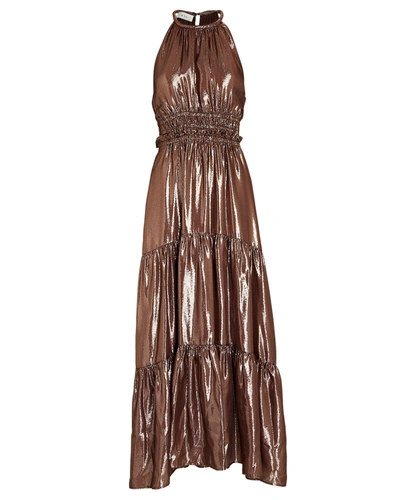 Shop A.l.c Elara Lurex Silk Maxi Dress In Brown