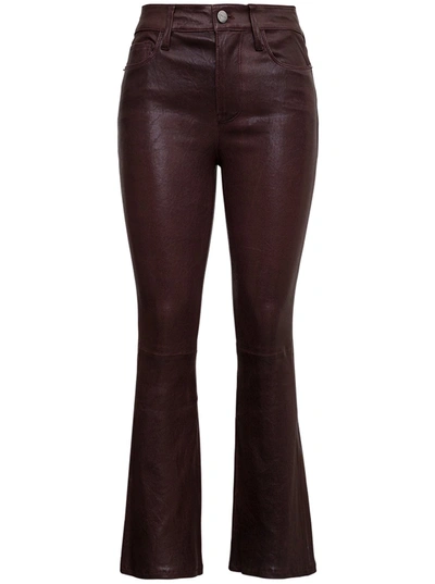 Shop Frame Le Crop Flared Leather Pants In Brown