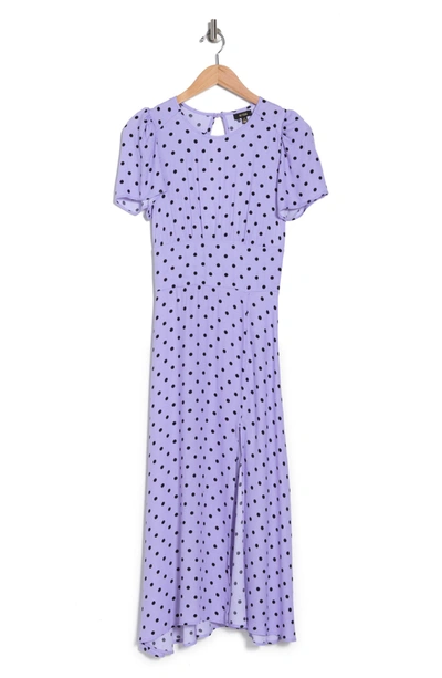 Shop Afrm Jamie Print Open Back Short Sleeve Dress In Lilac Polka Dot