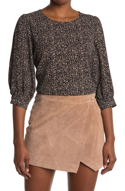 Shop Adrianna Papell Pebbled 3/4 Sleeve Crepe Blouse In Black/ Taupe Dotted Leopard