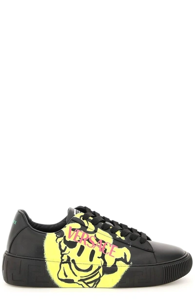 Shop Versace Greca Medusa Smile Sneakers In Black