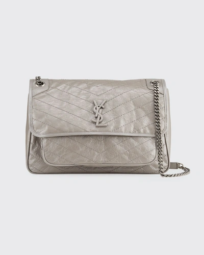 Shop Saint Laurent Niki Monogram Ysl Large Flap Shoulder Bag In Light Gray