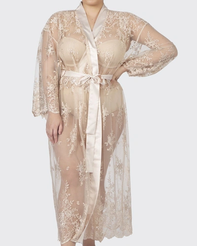 Shop Rya Collection Plus Size Darling Long Embroidered Lace Robe In Champagne