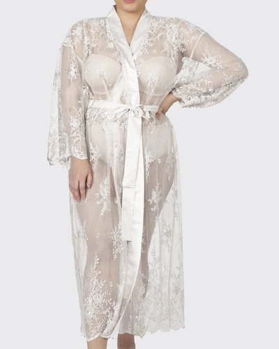 Shop Rya Collection Plus Size Darling Long Embroidered Lace Robe In Ivory