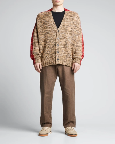 Shop Loewe Men's Mouline Cardigan Sweater In Brown/red