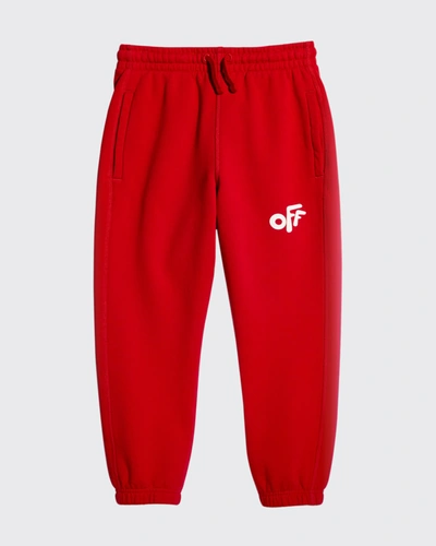 Shop Off-white Boy's Logo Arrow Jogger Pants In Redwhite