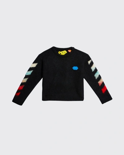 Shop Off-white Boy's Logo Diagonal Arrow Graphic Sweater In Black Multi