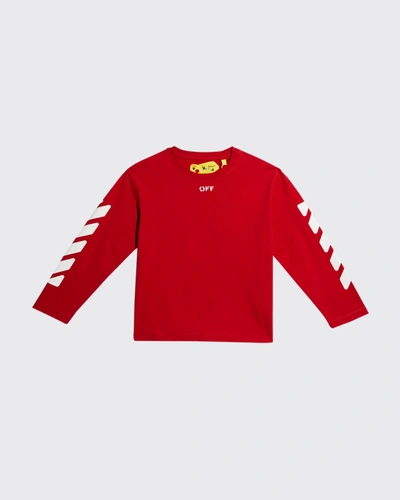 Shop Off-white Boy's Diagonal-print Cotton T-shirt In Redwhite