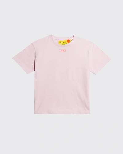 Shop Off-white Girl's Logo-print Cotton T-shirt In Pinkred