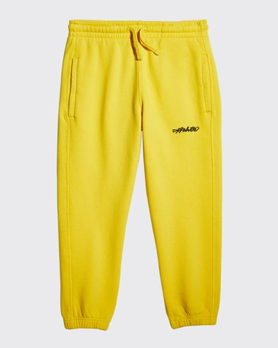 Shop Off-white Boy's Logo Diagonal Striped Jogger Pants In Yellow Black