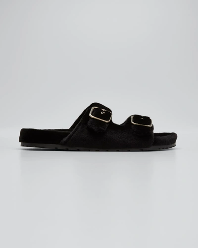 Shop Saint Laurent Fabrice Mink Double-buckle Slide Sandals In Nero 1000