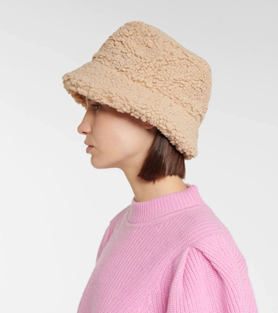 Shop Ruslan Baginskiy Faux Shearling Bucket Hat In Beige