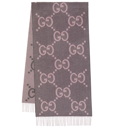 Shop Gucci Gg Jacquard Cashmere Scarf In Graphite/pink