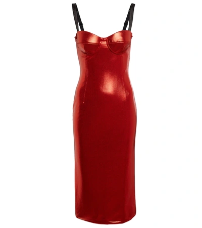 Shop Dolce & Gabbana Laminated Bustier Midi Dress In Lamina Rossa