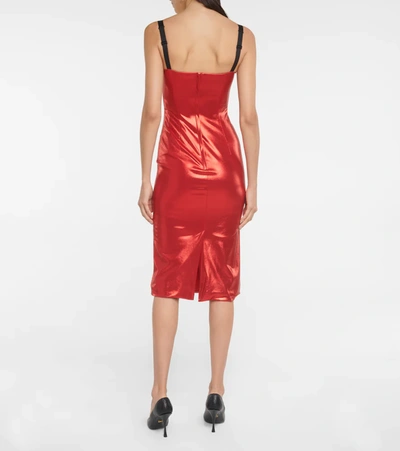 Shop Dolce & Gabbana Laminated Bustier Midi Dress In Lamina Rossa