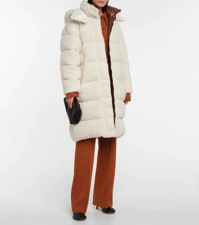 Shop Moncler Hainardia Faux Fur Down Coat In White