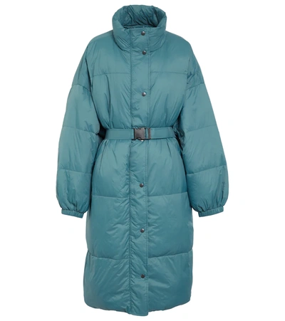Shop Isabel Marant Étoile Driesta Belted Puffer Coat In Greyish Green