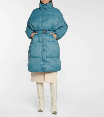 Shop Isabel Marant Étoile Driesta Belted Puffer Coat In Greyish Green