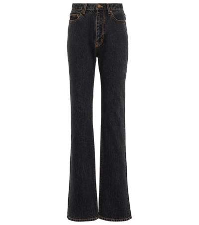 Shop Saint Laurent High-rise Flared Jeans In Charcoal Grey